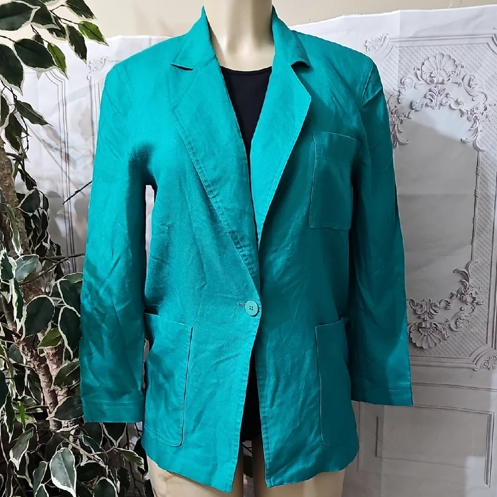 Christian Dior One Button Rayon Green Blazer With Patch Pockets 8